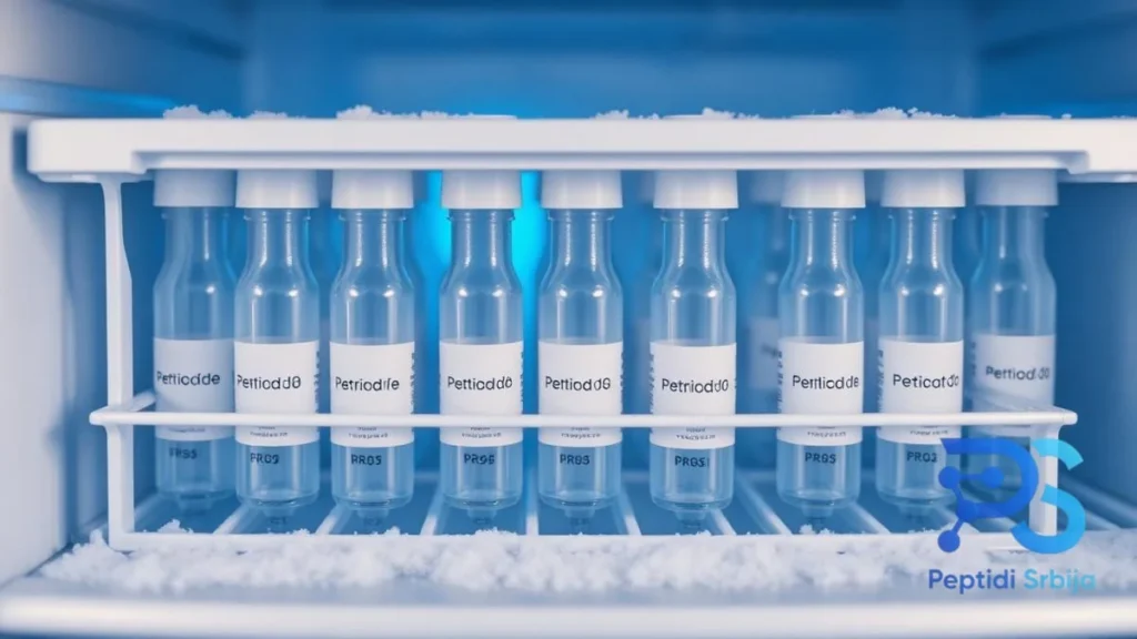Vijale peptida u laboratorijskom frižideru na kontrolisanoj temperaturi — Peptidi za mršavljenje