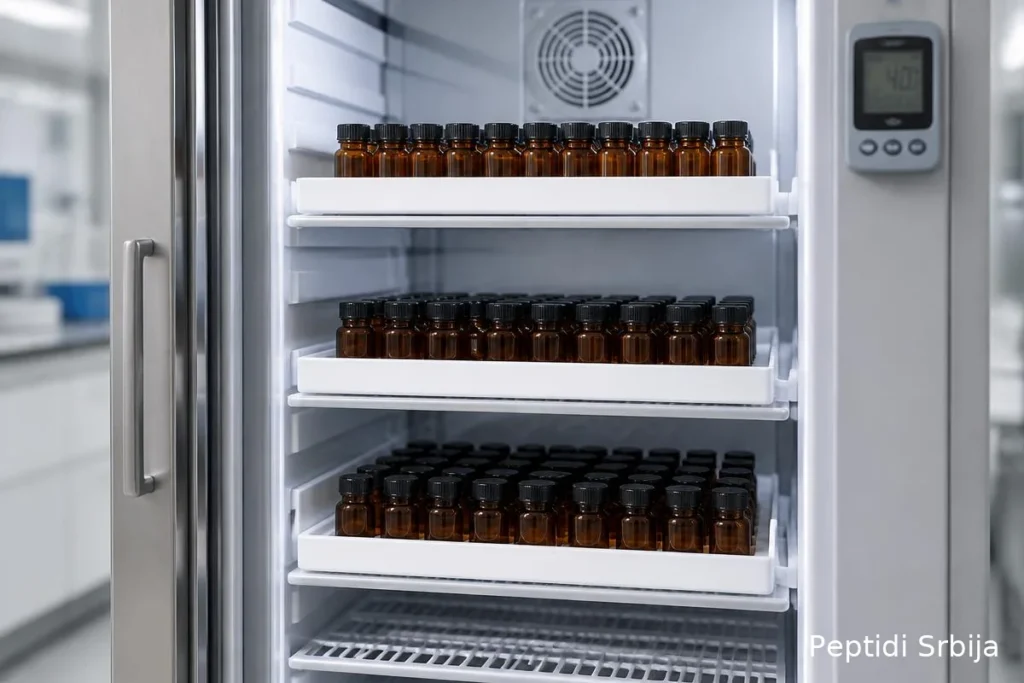 Vijale peptida u laboratorijskom frižideru na kontrolisanoj temperaturi — Peptidi